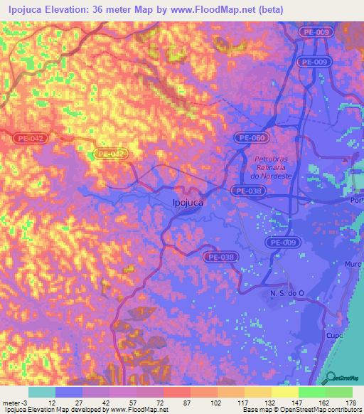 Ipojuca,Brazil Elevation Map