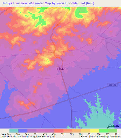 Inhapi,Brazil Elevation Map