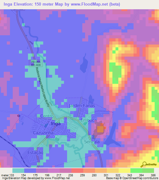 Inga,Brazil Elevation Map