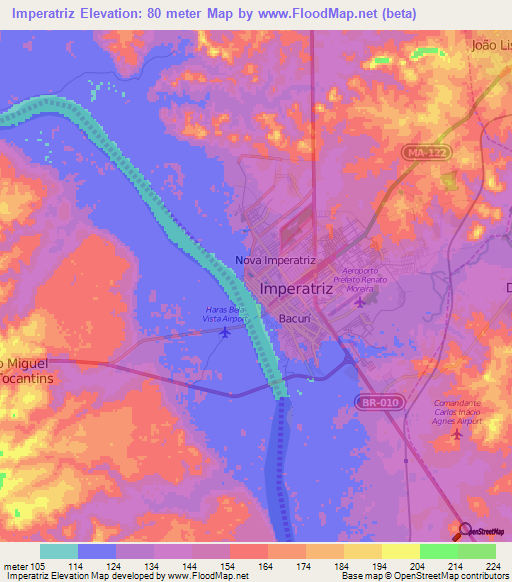 Imperatriz,Brazil Elevation Map