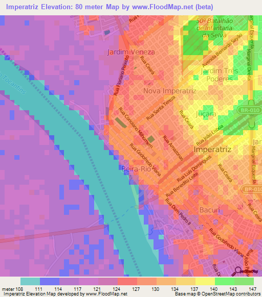 Imperatriz,Brazil Elevation Map