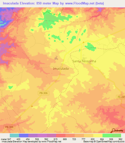 Imaculada,Brazil Elevation Map