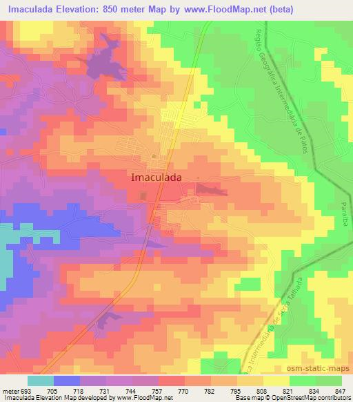 Imaculada,Brazil Elevation Map