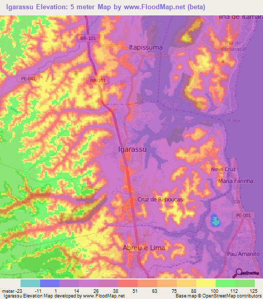 Igarassu,Brazil Elevation Map