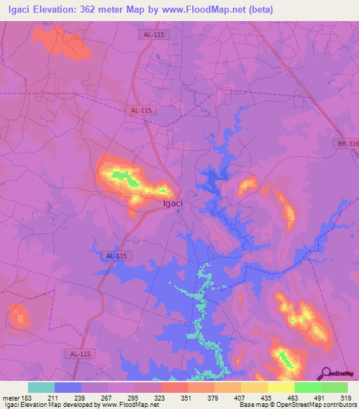 Igaci,Brazil Elevation Map