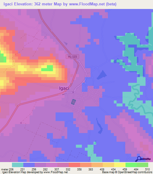 Igaci,Brazil Elevation Map