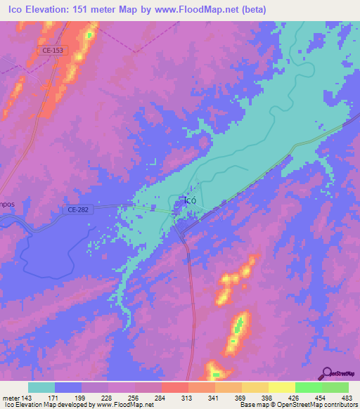 Ico,Brazil Elevation Map