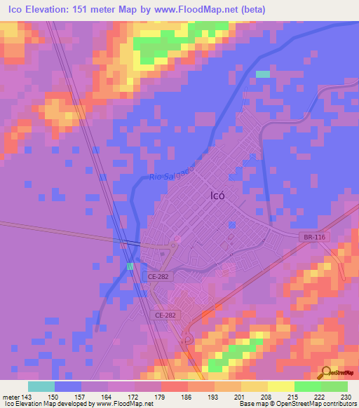 Ico,Brazil Elevation Map