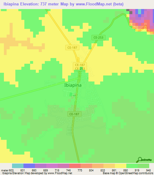 Ibiapina,Brazil Elevation Map