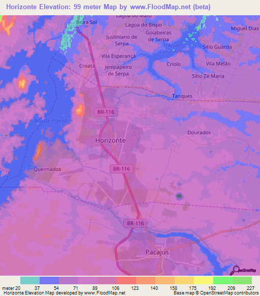 Horizonte,Brazil Elevation Map