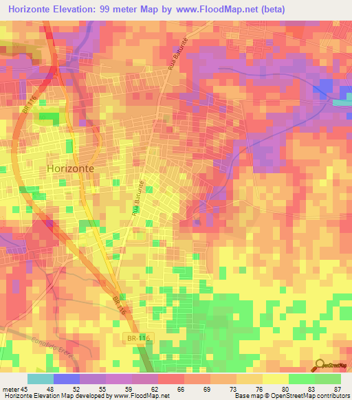 Horizonte,Brazil Elevation Map