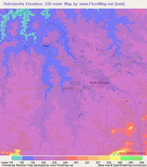 Hidrolandia,Brazil Elevation Map