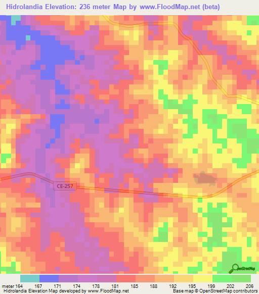 Hidrolandia,Brazil Elevation Map