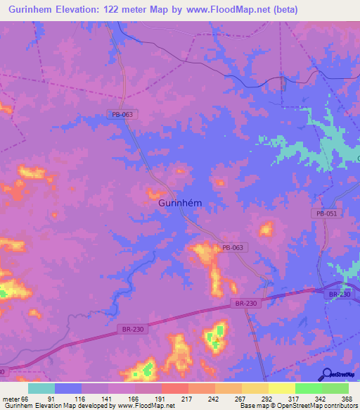 Gurinhem,Brazil Elevation Map
