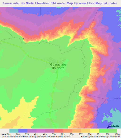 Guaraciaba do Norte,Brazil Elevation Map