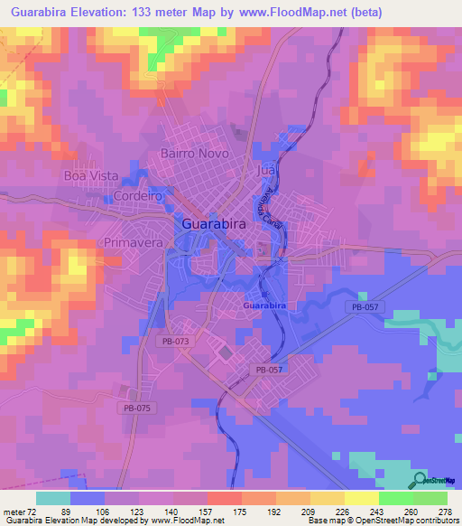 Guarabira,Brazil Elevation Map