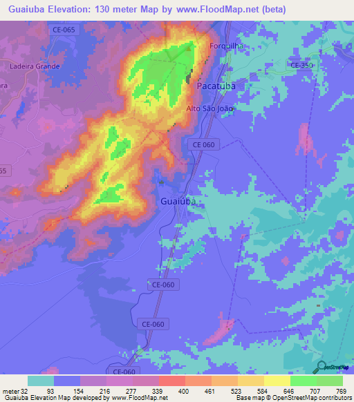Guaiuba,Brazil Elevation Map