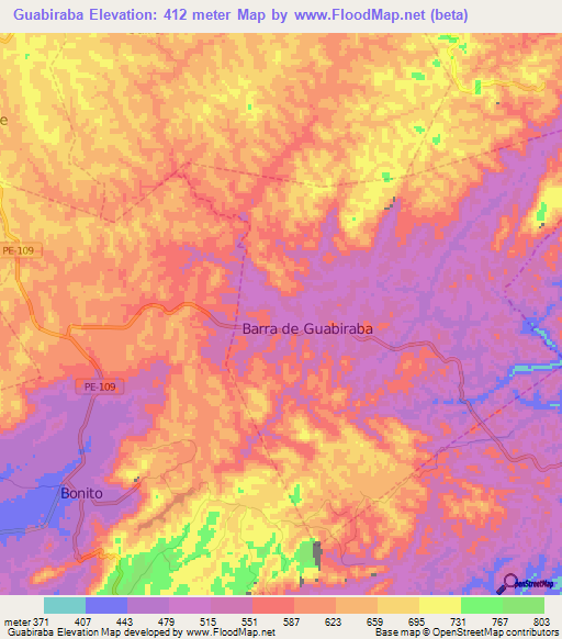 Guabiraba,Brazil Elevation Map