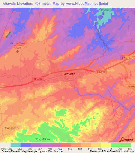 Gravata,Brazil Elevation Map