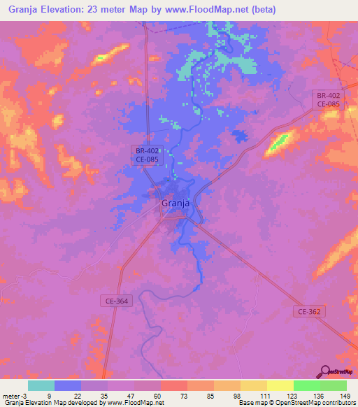 Granja,Brazil Elevation Map