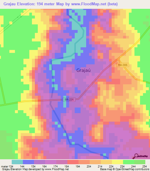 Grajau,Brazil Elevation Map