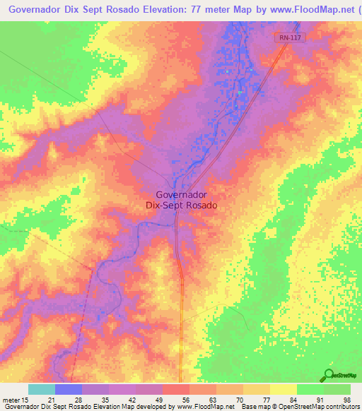 Governador Dix Sept Rosado,Brazil Elevation Map