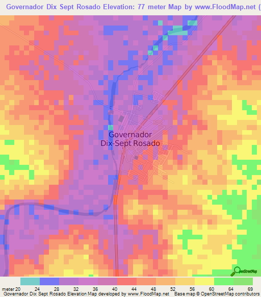 Governador Dix Sept Rosado,Brazil Elevation Map