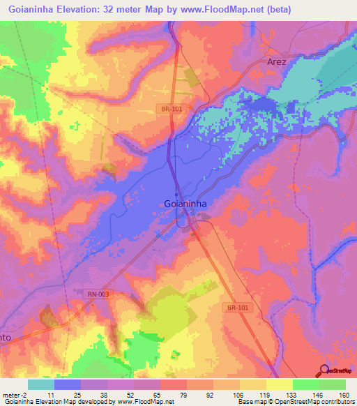Goianinha,Brazil Elevation Map