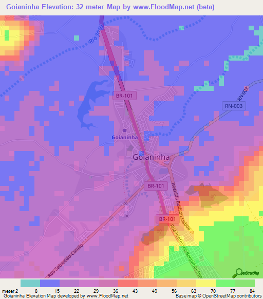 Goianinha,Brazil Elevation Map