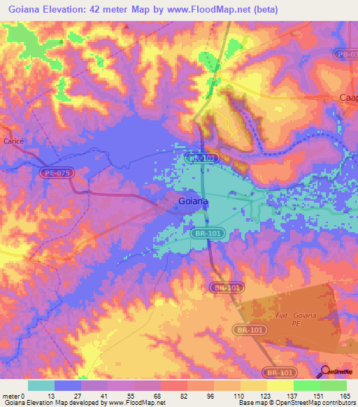 Goiana,Brazil Elevation Map