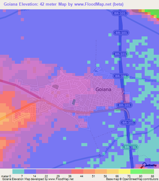 Goiana,Brazil Elevation Map