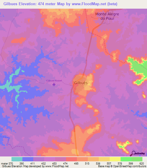 Gilbues,Brazil Elevation Map