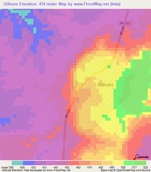 Gilbues,Brazil Elevation Map