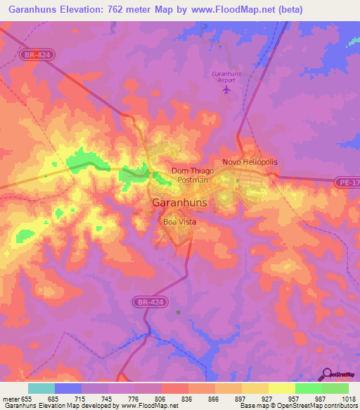 Garanhuns,Brazil Elevation Map