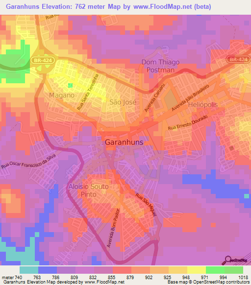 Garanhuns,Brazil Elevation Map