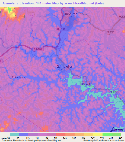 Gameleira,Brazil Elevation Map