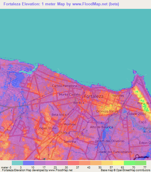 Fortaleza,Brazil Elevation Map