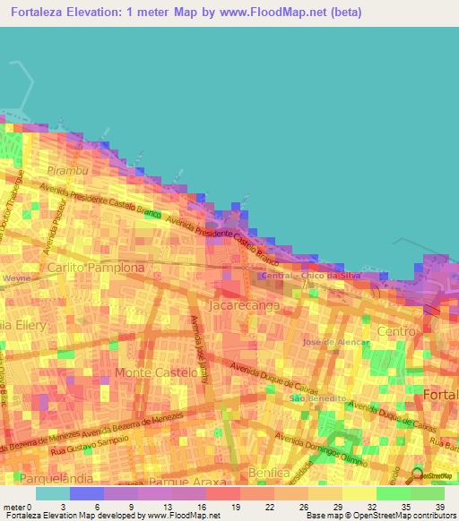 Fortaleza,Brazil Elevation Map