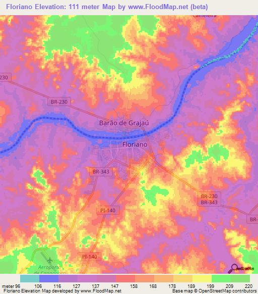 Floriano,Brazil Elevation Map