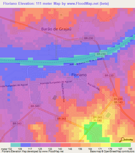 Floriano,Brazil Elevation Map