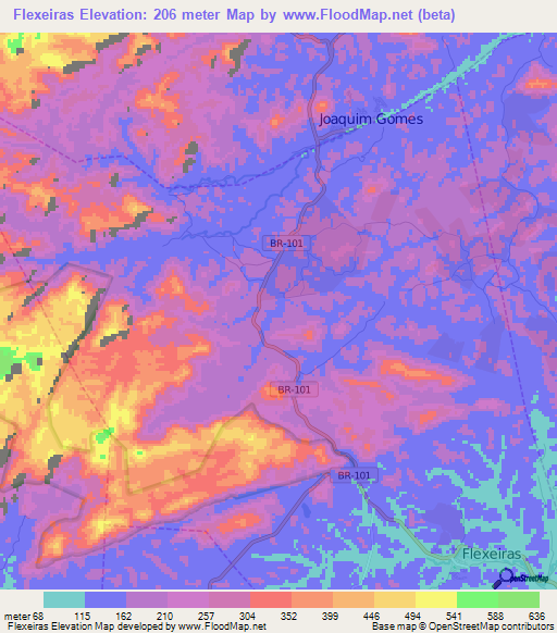 Flexeiras,Brazil Elevation Map