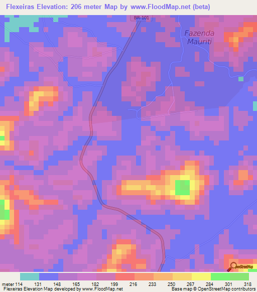 Flexeiras,Brazil Elevation Map