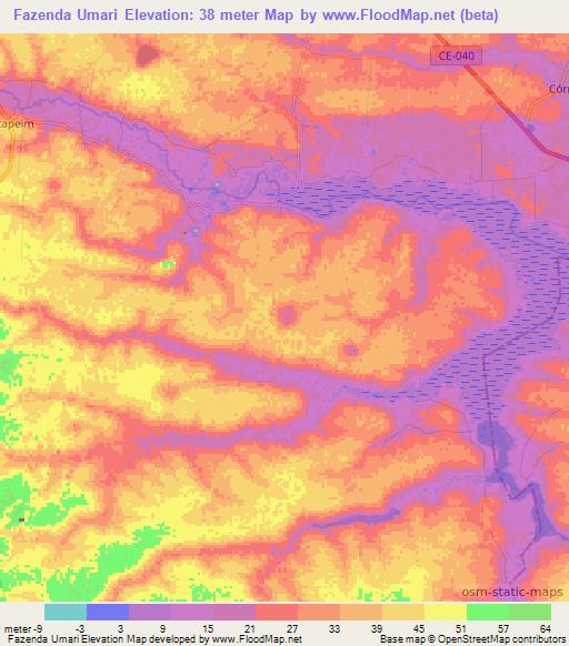 Fazenda Umari,Brazil Elevation Map