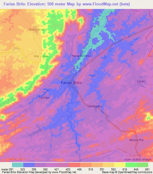 Farias Brito,Brazil Elevation Map