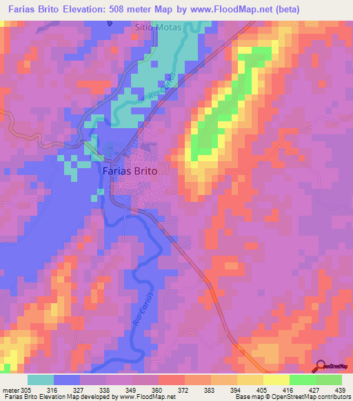 Farias Brito,Brazil Elevation Map