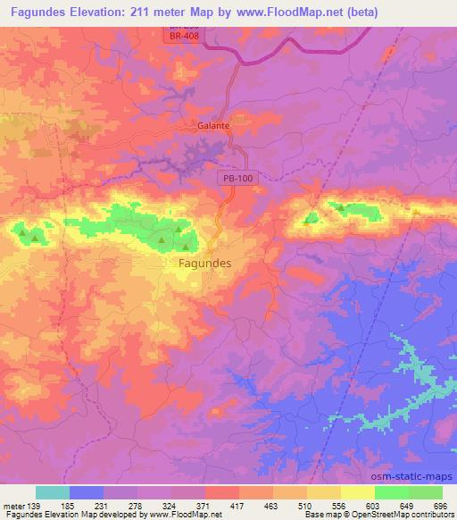 Fagundes,Brazil Elevation Map