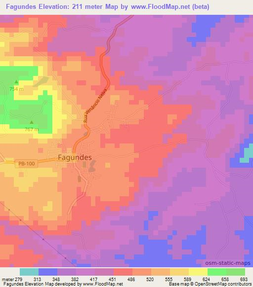 Fagundes,Brazil Elevation Map