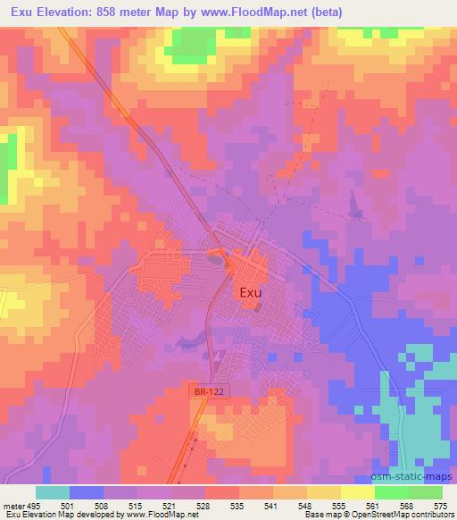 Exu,Brazil Elevation Map