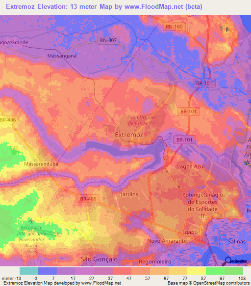 Extremoz,Brazil Elevation Map