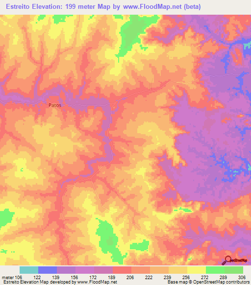 Estreito,Brazil Elevation Map